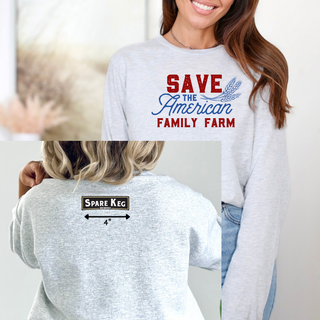Custom Order For ROOTS - POLY BLEND LIGHT GREY- LONG SLEEVE  - SAVE FARM FRONT - 4" BREWERKS BACK