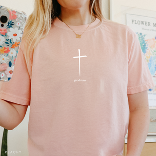 Good News Cross Comfort Colors Christian Crewneck T-Shirt Apparel