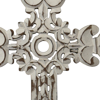 San Raul Fleur Carved MDF Wall Cross-Distressed White