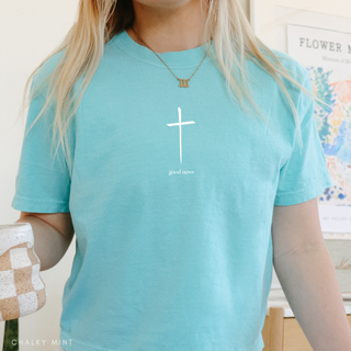 Good News Cross Comfort Colors Christian Crewneck T-Shirt Apparel