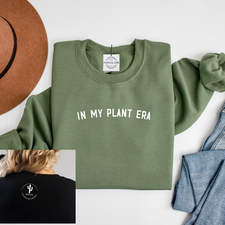 Custom Order For ROOTS - Military Green Sweatshirt With White Custom Logo on Back - In My Plant Era on Front