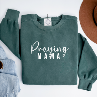 Praying Mama Heavyweight Christian Mothers Day Crewneck Sweatshirt