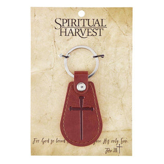 Leather Key Tag - Cross of Nails