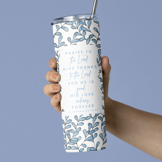 Watercolor Leaves Bible Verse Stainless Steel Double-Wall Vacuum Sealed Insulated 20oz. Travel Tumbler With Straw For Hot or Cold Beverages