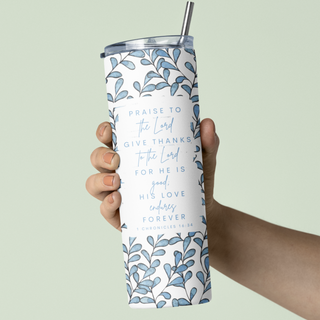 Watercolor Leaves Bible Verse Stainless Steel Double-Wall Vacuum Sealed Insulated 20oz. Travel Tumbler With Straw For Hot or Cold Beverages