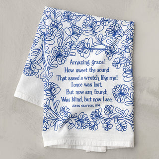 Amazing Grace Hymn Tea Towel - Blue