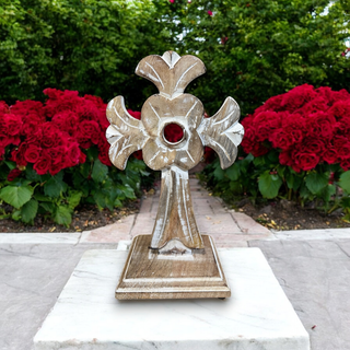 Handmade Mango Wood Hand-Carved Double-Sided Table Cross