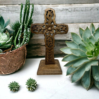 "Vineyard" Hand Carved Wood Table Cross