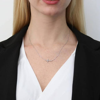 Cubic Zirconia Horizontal Cross Necklace