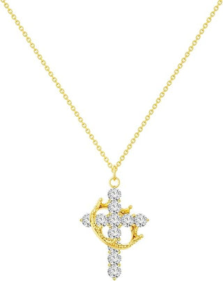"Chosen" Inspirational Cross Necklace with Royal Crown 14k Gold Cubic Zirconia