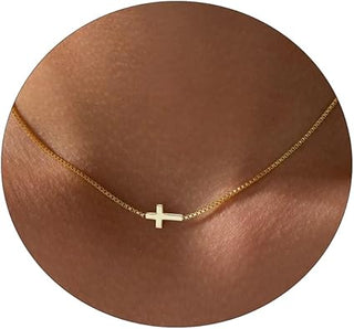 Dainty Horizontal Box Chain Cross Necklace