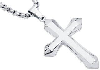 S.steel Cross Pendant Necklace w/ 24" Round Box Chain