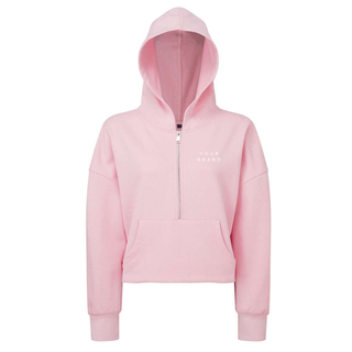 Custom Branded Logo Half Zip Cropped Hoodie With Thumbhole (MIN. 3)