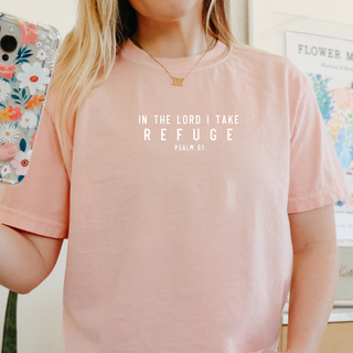 In the Lord I Take Refuge Psalm 61 Comfort Colors Tshirt - Front and Back Design - March 2026 Collection