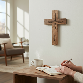Faith Script Mango Wood Wall Cross – Natural Finish