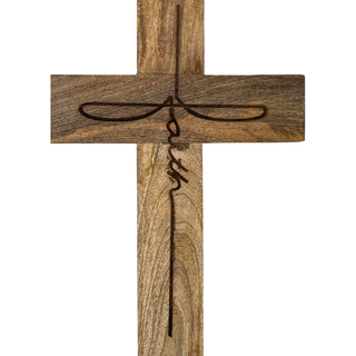 Faith Script Mango Wood Wall Cross – Natural Finish