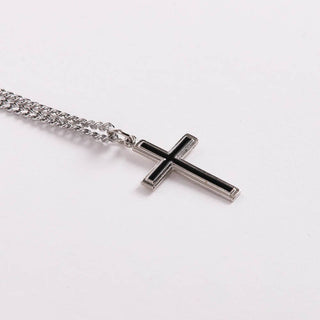 Necklace - Sterling Silver - Epoxy Filled Cross - 24" Silver