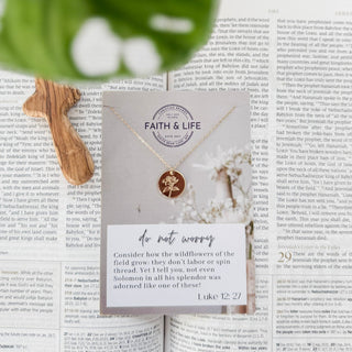 "Consider The Wildflowers" Dainty 14k Gold Inspirational Bible Verse Necklace