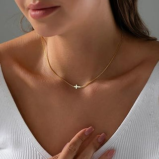 Dainty Horizontal Box Chain Cross Necklace