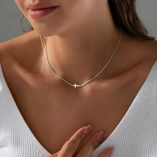 Dainty Horizontal Box Chain Cross Necklace