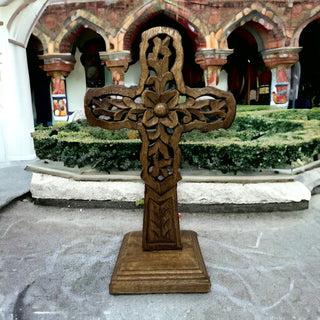"Vineyard" Hand Carved Wood Table Cross