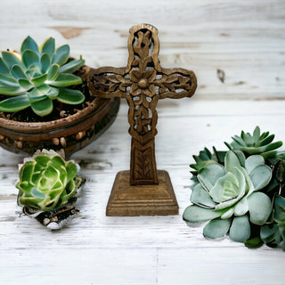 "Vineyard" Hand Carved Wood Table Cross