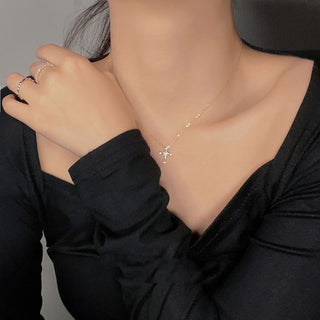 "Gloria" 14k Gold Fill Sterling Silver Cubic Zirconia Cross Necklace