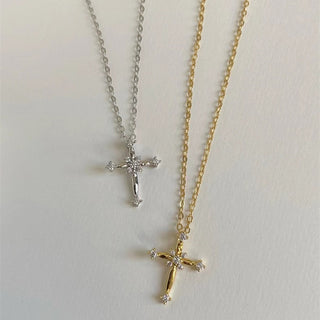 "Gloria" 14k Gold Fill Sterling Silver Cubic Zirconia Cross Necklace