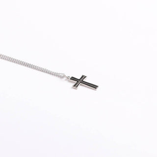 Necklace - Sterling Silver - Epoxy Lined Cross - 18" Silver