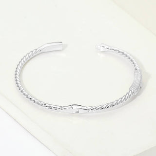 14K Gold Plated CZ Pave Cross Accent Twisted Hinged Bangle Bracelet