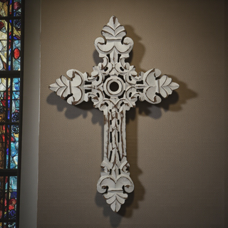 San Raul Fleur Carved MDF Wall Cross-Distressed White
