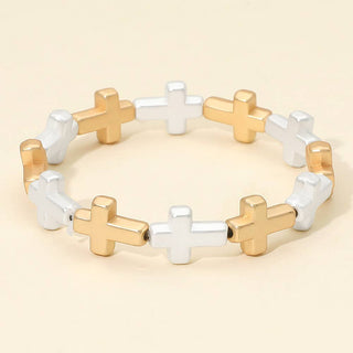 Metal Cross Beaded Stretch Bracelet