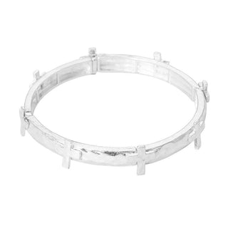 Hammered Brushed Metal Cross Accent Stretch Bracelet