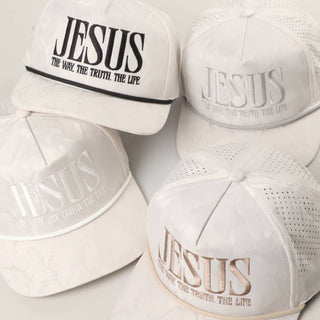 JESUS Embroidered White Camo Trucker Hat