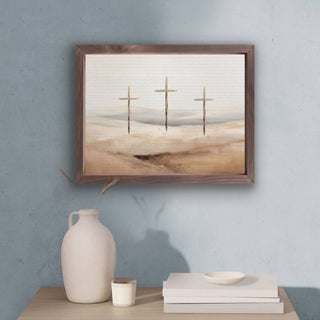 Wonderous Watercolors  Framed Linen Art - Three Crosses