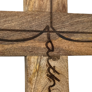 Faith Script Mango Wood Wall Cross – Natural Finish