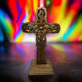 "Vineyard" Hand Carved Wood Table Cross