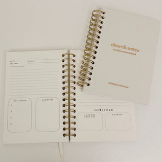 Church Notes Journal- White Spiral Linen- Christian Notebook