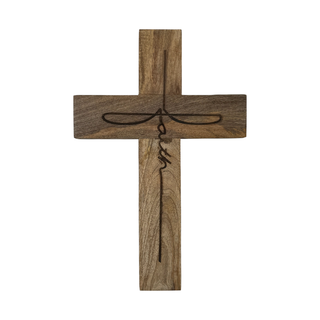 Faith Script Mango Wood Wall Cross – Natural Finish