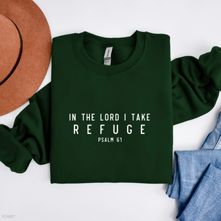 In the Lord I Take Refuge Psalm 61 Crewneck Sweatshirt - Front and Back Design - March 2026 Collection