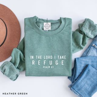 In the Lord I Take Refuge Psalm 61 Crewneck Sweatshirt - Front and Back Design - March 2026 Collection