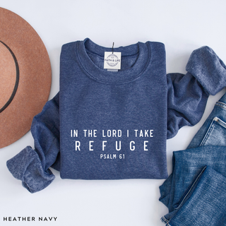 In the Lord I Take Refuge Psalm 61 Crewneck Sweatshirt - Front and Back Design - March 2026 Collection