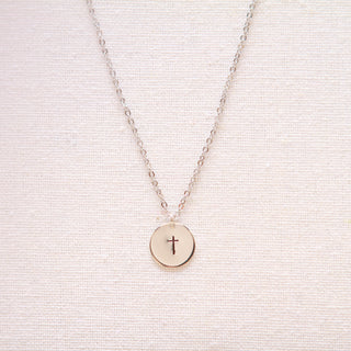 Sterling Silver or 14k Gold Fill Cross Disk Necklace